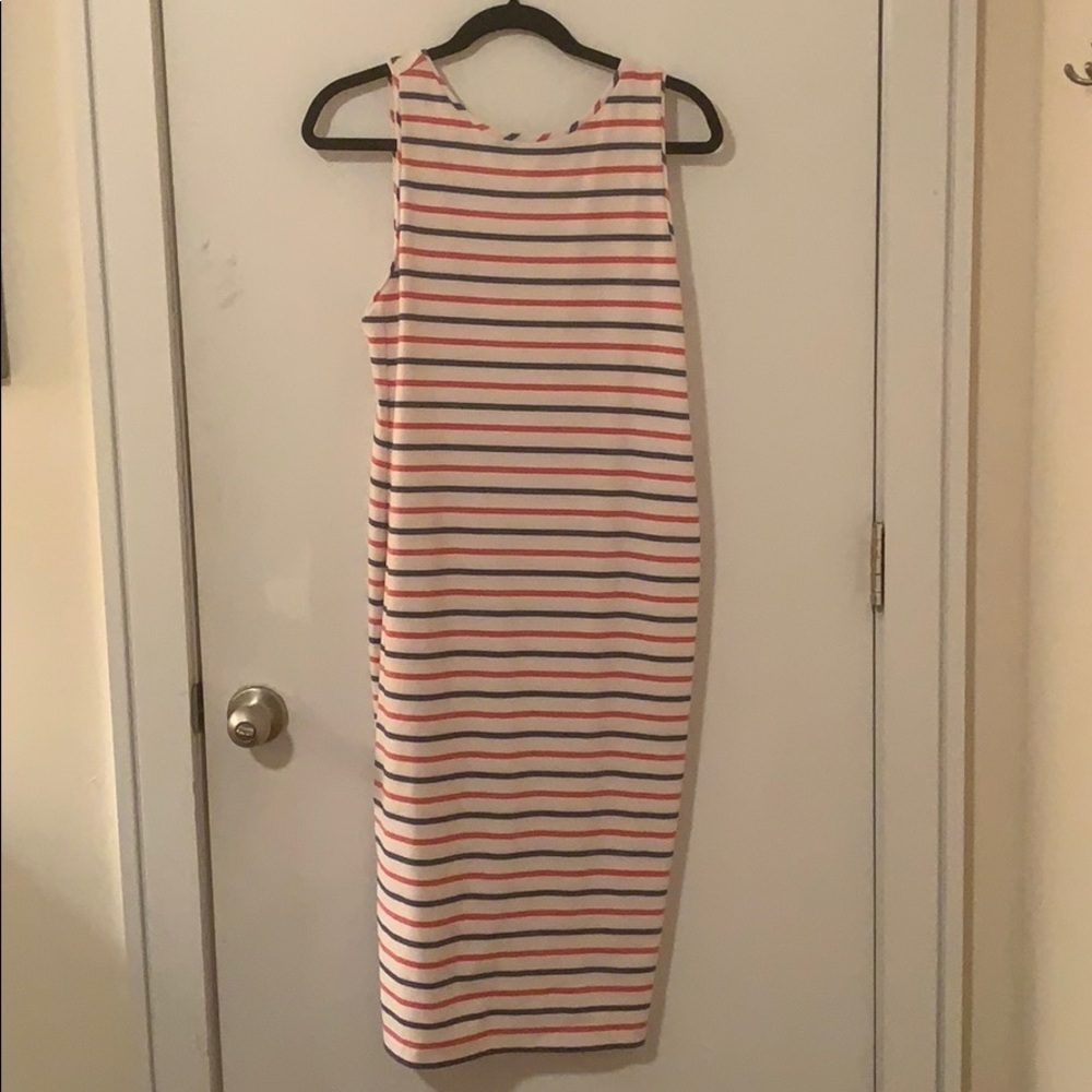 Zara red white and blue stretch fitted midi dress